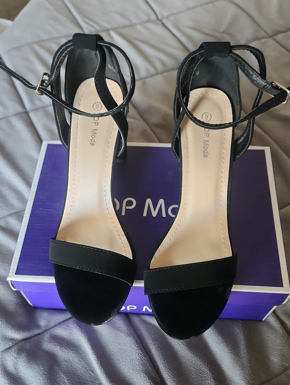 TOP Moda Black Open-Toe Ankle-Strap Heels